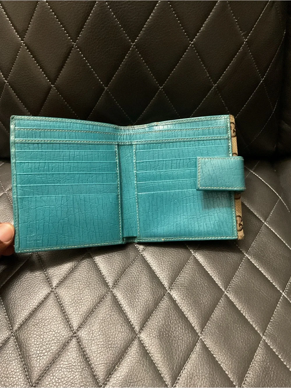 Gucci Horsebit GG CANVAS wallet beige teal gold - Picture 3 of 8